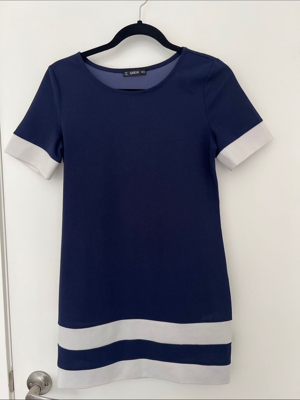 Shein Navy and White Short Sleeve Dress, Size S